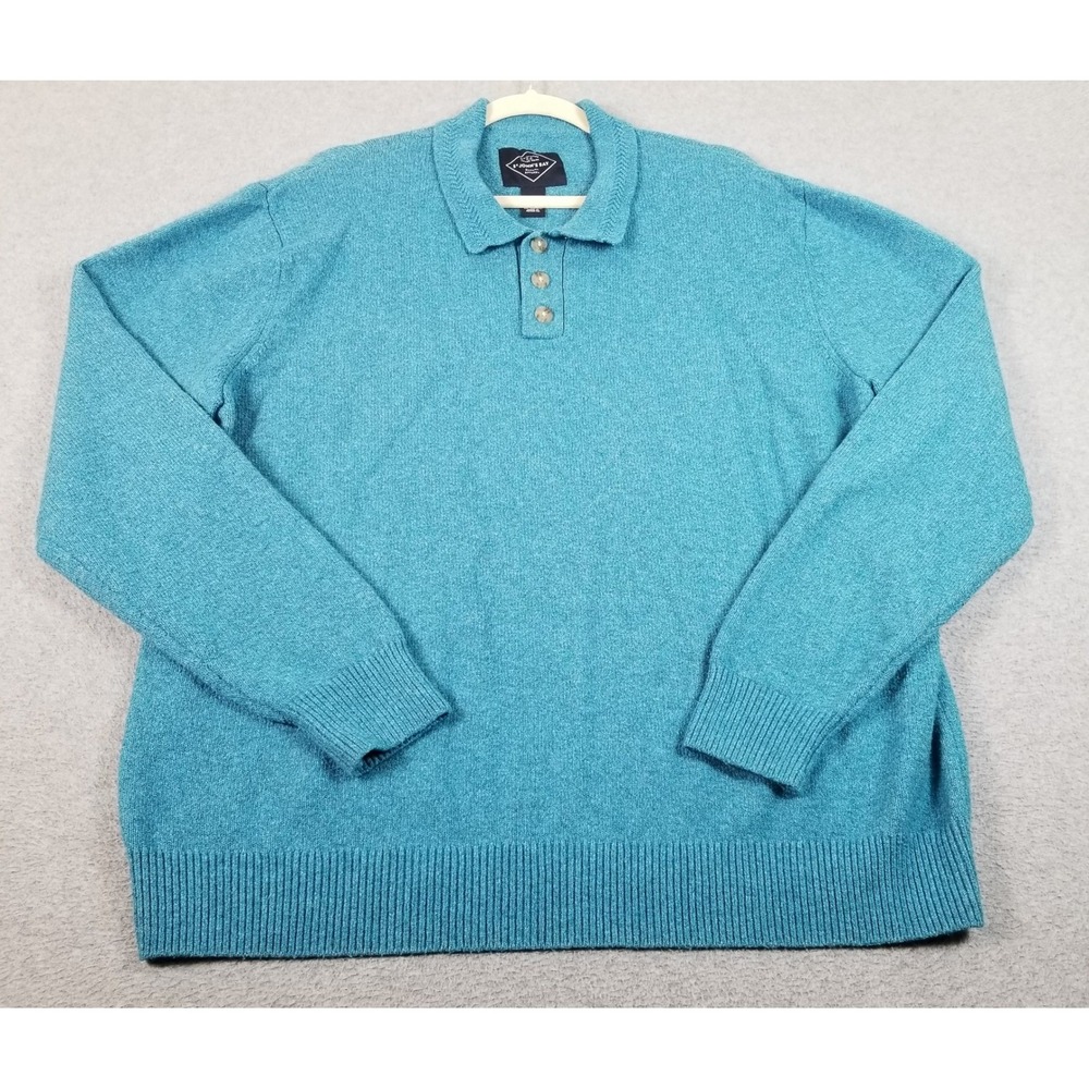 St Johns Bay Sweater Mens XL Blue Polo Long Sleeve Thick Knit Pullover Preppy